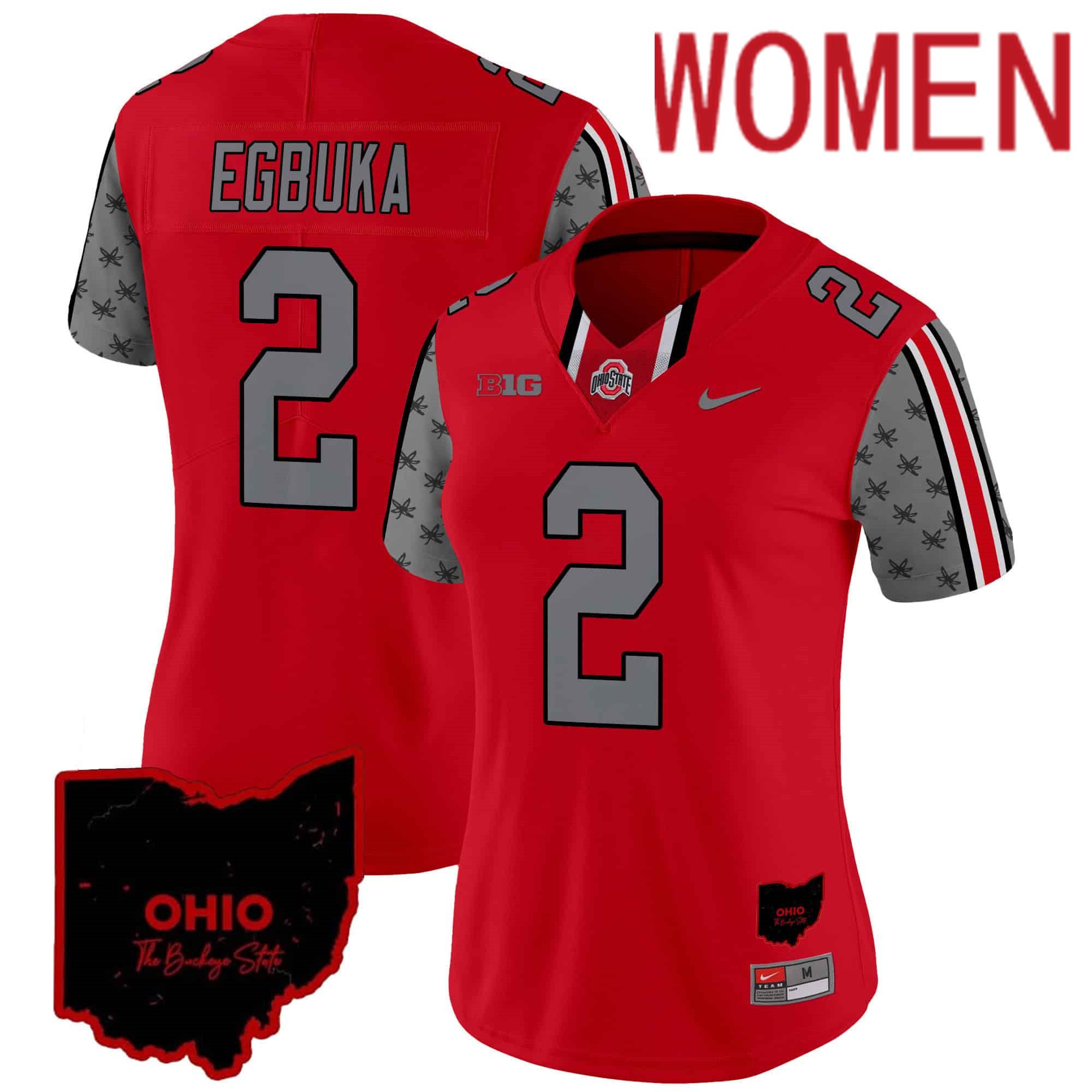Women Ohio State Buckeyes #2 Egbuka Red 2024 Nike Home Patch Vapor Limited NCAA Jersey->women nfl jersey->Women Jersey